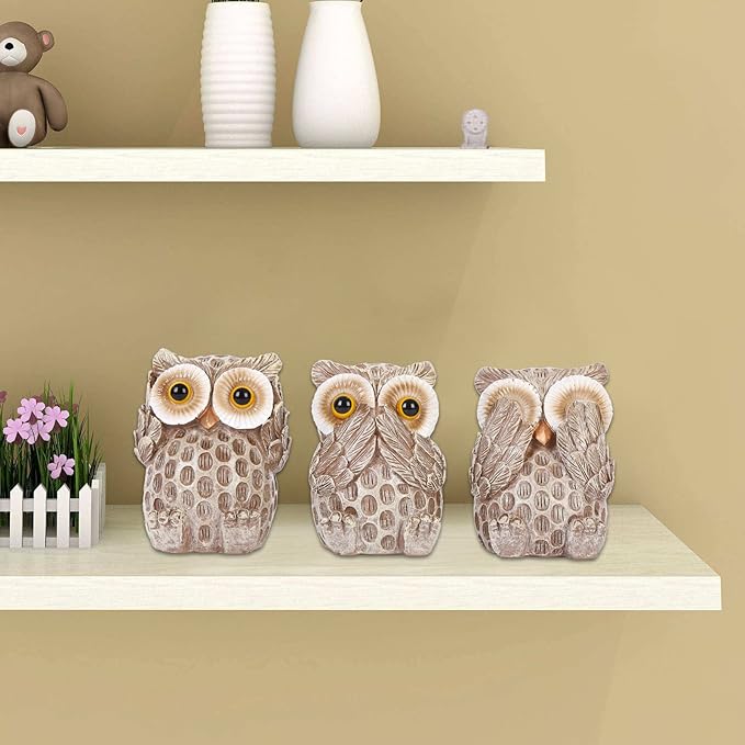 Set of 3 Owl Statues Home Décor, Cute Owl Figurines for Shelf, Living Room Bedroom Office Desktop, Bookshelf, Animal Sculptures Gifts,Small Decor Accents Items for Birds Lovers