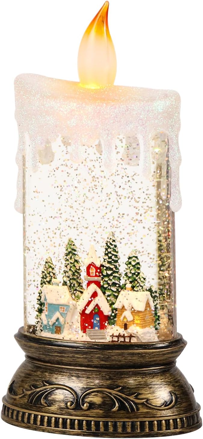 Eldnacele Christmas Music Snow Globe Lantern with Timer, Battery Operated & USB Powered Lighted Snowy Cabin Scene Singing Snow Globe Candle Lamp Spinning Water Glitters Holiday Xmas Decor