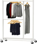 Simple Houseware Dual Bar Adjustable Clothing Garment Rack, 72 Inches Height, White