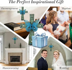 INHAI Handcrafted Christian Wall Cross 9x7,James 1:17 Verse on Wood with Antiqued Metal,Mother's Day Inspirational Home Decor Gift(Blue)