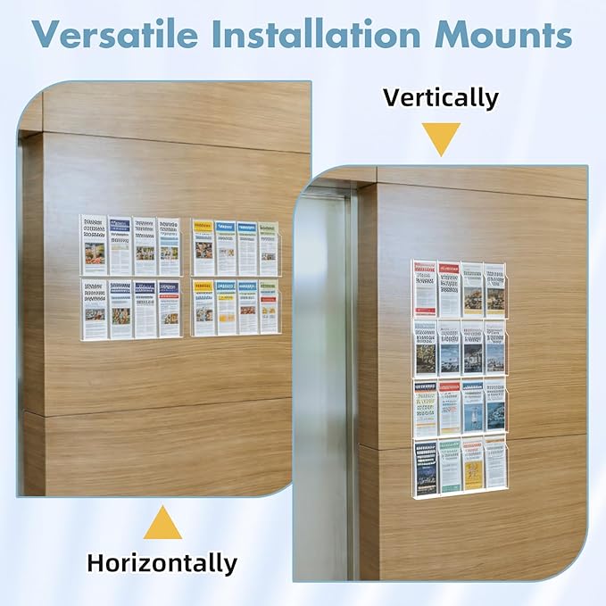 Acrylic Brochure Pamphlet Holder, 16 Pamphlet Holders, Clear Brochure Display Holder Wall Mount, Trifold Flyer Rack, Literature Storage Rack for Home, Offices, Waiting Room