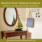 Retro Metal Sailboat Decor, Iron Nautical Sculpture for Home, Vintage Boat Figurine for Living Room Table, Office Desk, Bookshelf, Coastal Style Decoration (Green & Yellow)