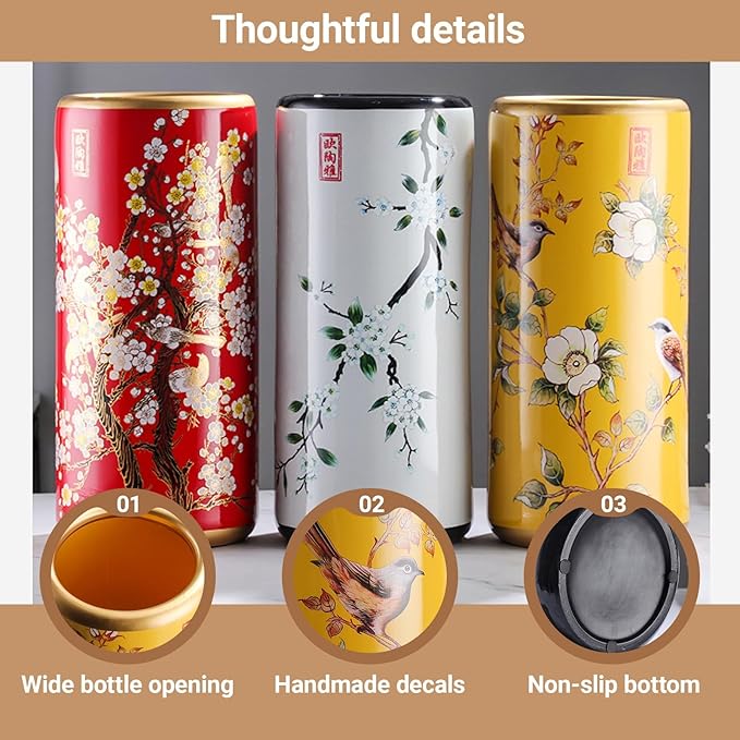 Commercial Ceramic Vintage Umbrella Stand Hand-appliqué Chinese Large capacity Umbrella Holder Organizer Umbrellas Storage Bucket for Entryway(F)