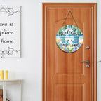 Welcome Summer Sea Chair Front Door SignFlower Wall Hanging Round Door Hanger Farmhouse Coastal Beach Wooden Wreath for Front Door Hello Summer Outdoor Outside Porch Decor 12"X12"