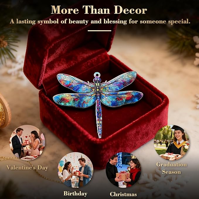 for Dragonfly Suncatcher Hanging Decor: Dragonfly Gifts for Women, Acrylic Stained Glass Effect Ornament, Unique Lucky Birthday Graduation, Perfect for Home Office Door