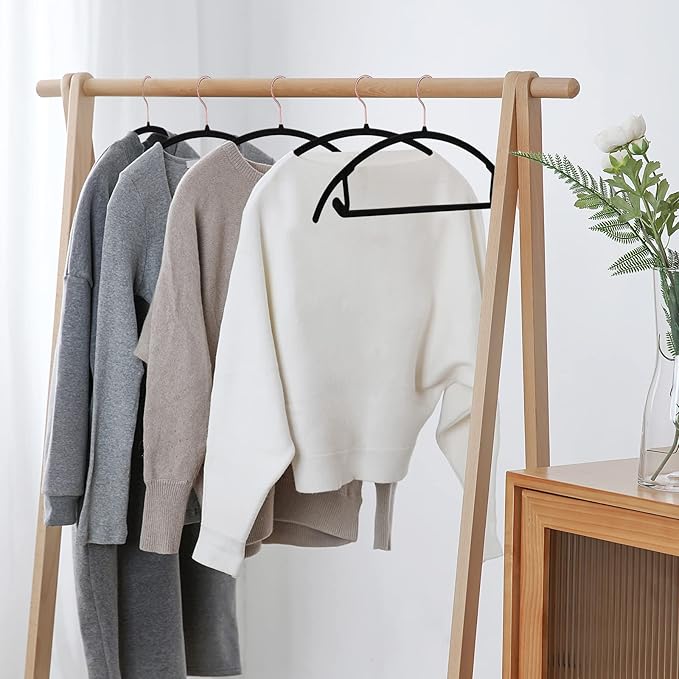 OIKA Hangers 50 Pack No Shoulder Bump - Space Saving Huggable Closet Hangers with 360° Rotating Hooks, Heavy Duty Non-Slip for Shirts, Pants, Coats (Black)