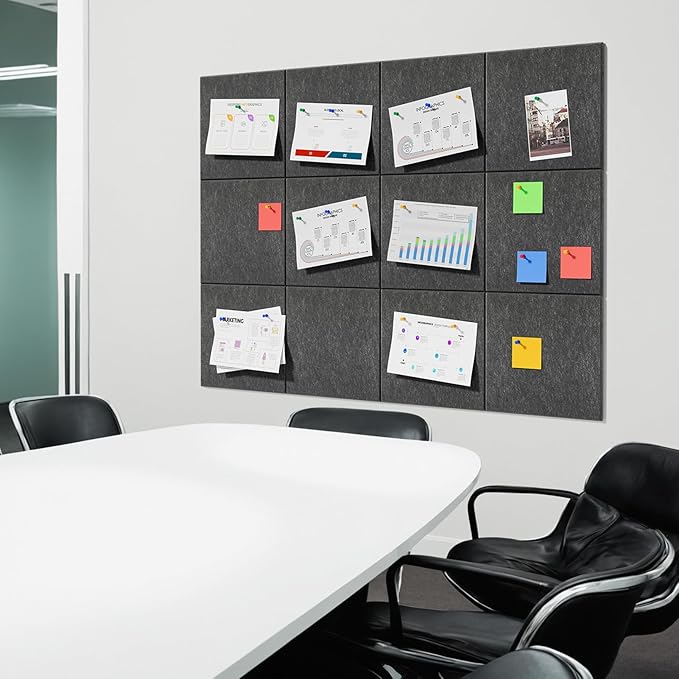 MaxGear Large Cork Board for Wall 48" x 36" Dark Gray Bulletin Board, 12 Pack Felt Wall Tiles with Pushpins, Cork Boards for Office Pin Board Tack Board for Photo Meno Decor
