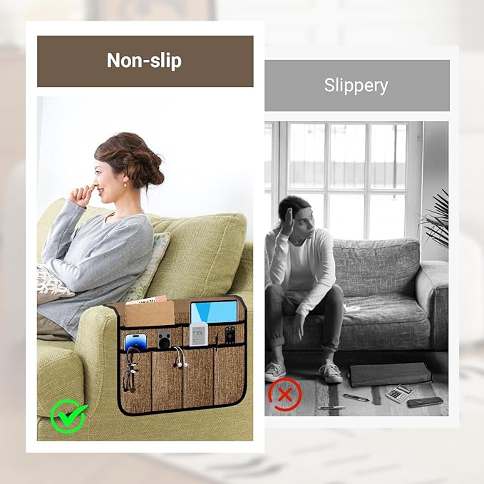 Armchair Caddy & Remote Control Holder for Couch & Recliner | Non-Slip Armrest Organizer with 6 Pockets for TV Remote, Phone, Tablet, Magazine & More, 19 x 35 Inches, Chocolate