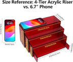 ELEGANTLIFE Acrylic Display Risers Set of 4, 4-Level Tiered Display Stands for Cupcakes, Small Figures & Jewelry, Compact Countertop Display Shelf, Multiple Colors Available (Translucent Red)