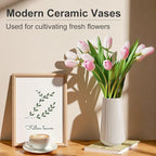 Ceramic Vase, GUKJOB Small Cute Flower Vase for Pampas Grass, Home, Living Room, Dining Table, Farmhouse, Office Decor, Bedroom, Table, and Kitchen Shelf (Yellow Ribbed)