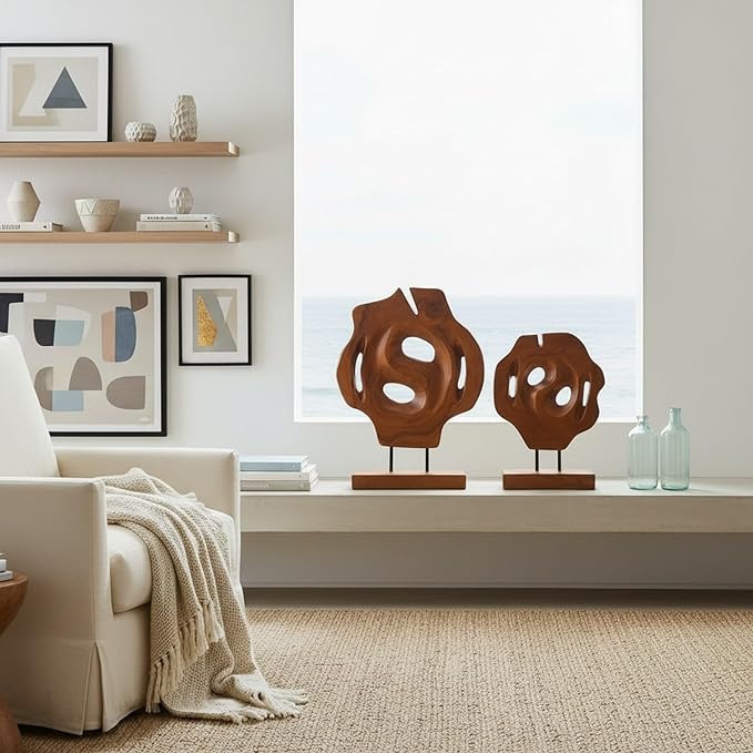 WELLAND Set of 2 Irregular Teak Sculptures