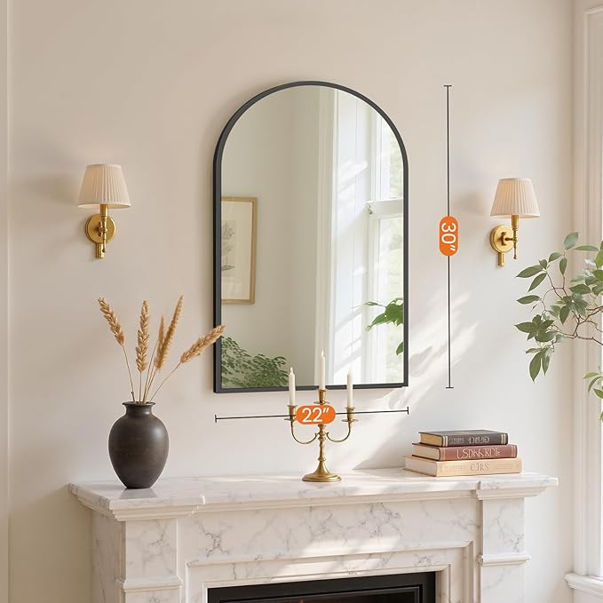 Sweetcrispy 22"x30" Arched Black Bathroom Mirrors for Wall, Bathroom Mirrors for Over Sink, Metal Framed with HD Shatter-Proof Glass for Entryway, Living Room, Bedroom, Dressing Room, Home Decor