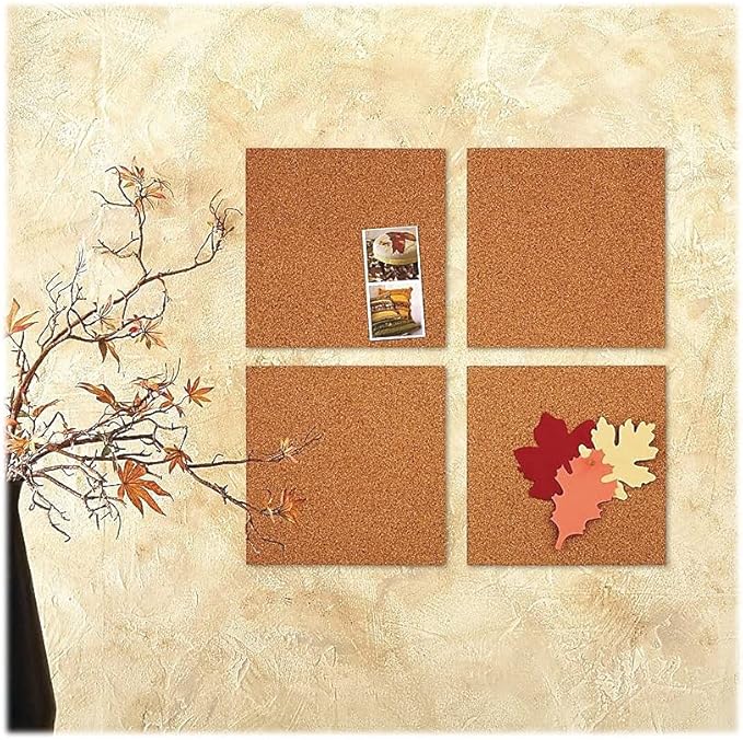 Quartet Cork Tiles, Bulletin Board Cork Panels 12" x 12" x 3/16", Natural, 4 Pack (102)