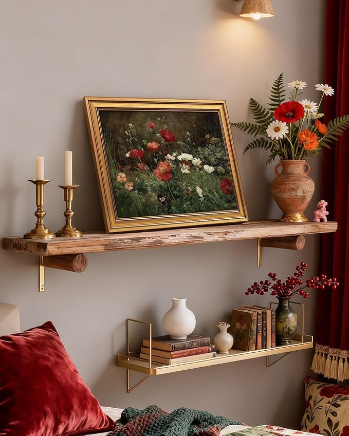 VIYYIEA Vintage Gold Framed Wall Art for Living Room, Flowers Canvas Prints Home Decor, Oil Painting Picture, Bedroom Wall Decor Gifts for Friends or Family -【Poppies】-(16L x 12W)
