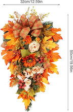 Fall Teardrop Swag - 19.69x12.6 Inches Handmade Flower Maple Berry Wreath for Harvest Festival, Holiday Decorators with Autumn Colors, Artificial Wreath for Apartment, Coffee Shop, Ready to