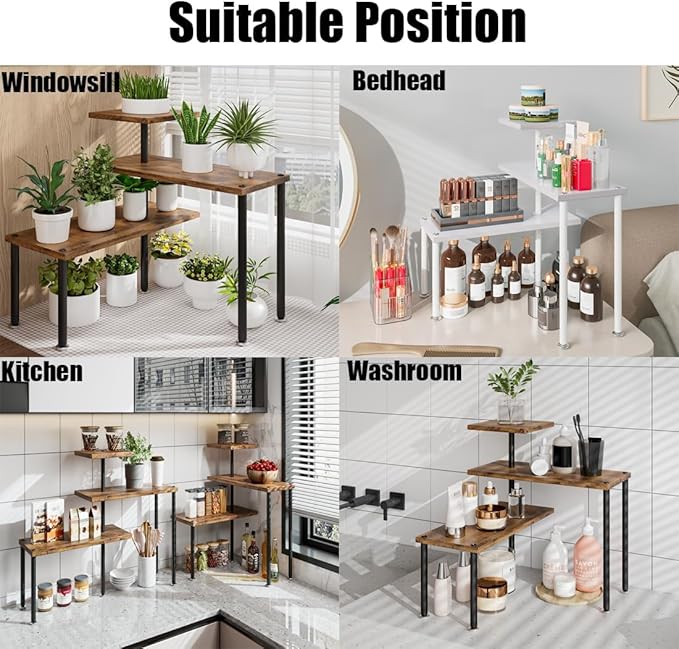 Countertop Organizer Organization 3 Tier Kitchen Corner Shelves Adjustable Spice Storage Rack for Bathroom Coffee Area Over Sink (Black)