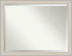 Amanti Art White Wall Mirror 34x44 Cottage White Silver Rectangle Bathroom Mirror for Wall Decor Living Room, X-Large Cottage Wood Frame, Hangs Horizonally and Vertically, Bathroom Decor, Beveled Edge