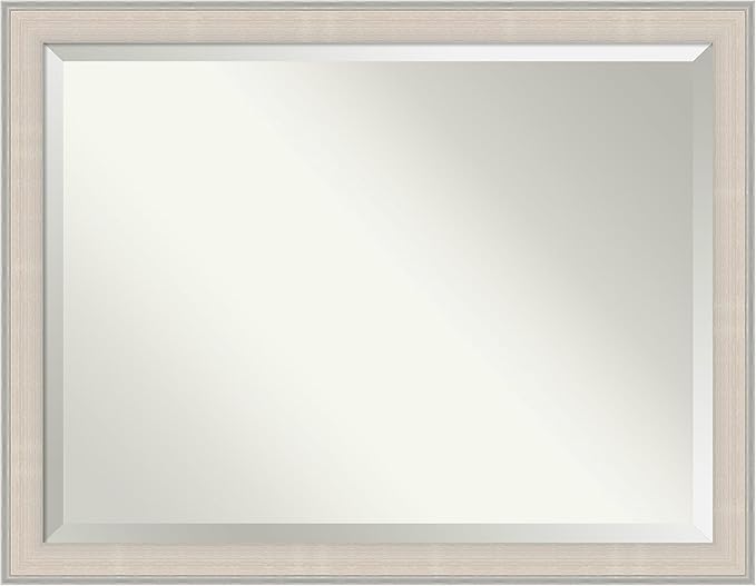 Amanti Art White Wall Mirror 34x44 Cottage White Silver Rectangle Bathroom Mirror for Wall Decor Living Room, X-Large Cottage Wood Frame, Hangs Horizonally and Vertically, Bathroom Decor, Beveled Edge