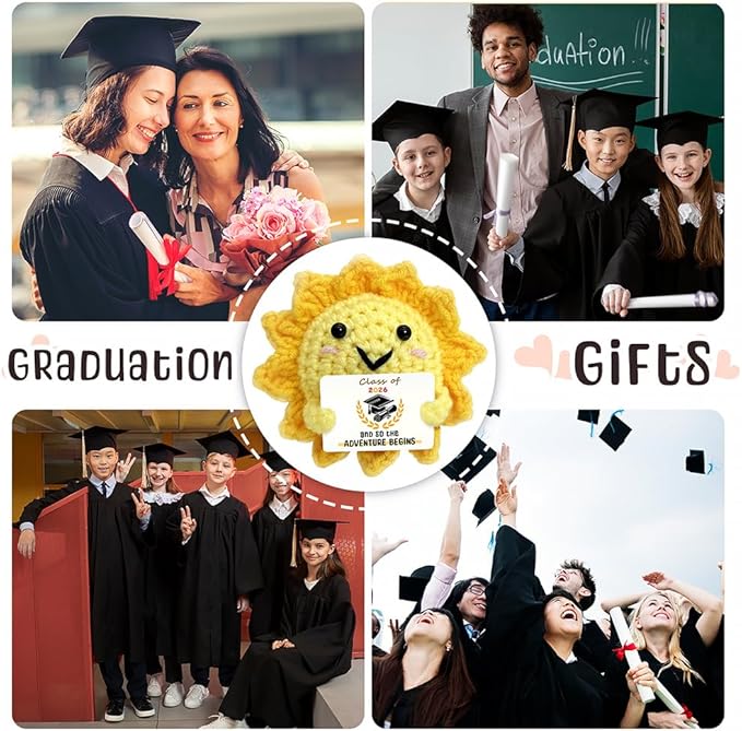 Class of 2026 Graduation Gifts Positive Crochet Sunshine, Emotional Support Crochet Dolls - Graduation Gifts for Friends, Classmate, Son, Daughter | College or Masters Degree Congratulations Present