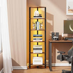 TUTOTAK Corner Shelf with LED Light, 6-Tier Corner Bookshelf for Small Space, Narrow Display Corner Shelf Stand with Storage Rack, for Living Room, Bedroom, Rustic Brown BS08BB006L