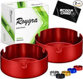 roygra Ash Tray (2 Pack), Outdoor Ashtray for Outside Patio, Stainless Steel Ashtrays for Cigarettes with 3 Holder, Smoking Accessories, Home Décor, Ashtrays for Smokers Indoor - Red, Medium