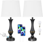 Seealle Upgraded Touch Lamps for Bedrooms Set of 2 - Nightstand Table Lamp with USB C+A, 3 Way Dimmable Lamps for Living Room, Office(White)