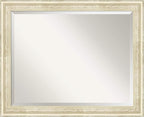Amanti Art White Wall Mirror 26x32 Country White Wash Rectangle Bathroom Mirror for Wall Decor Living Room, Large Country Rustic Wood Frame, Hangs Horizonally and Vertically, Bathroom Decor, Beveled