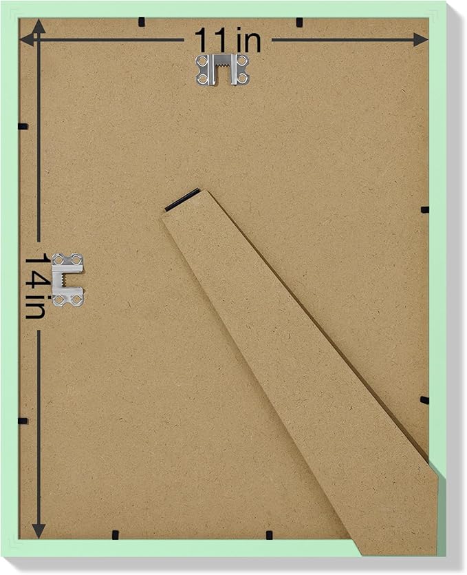 Vittanly 11x14 Picture Frames Set of 9, Shatter Resistant Plexiglass, Display 8x10 Pictures with Mat or 11x14 without Mat, Photo Frames for Wall or Tabletop, Engineered Wood, Light Green