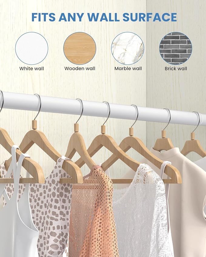 3 PACK Closet Rods for Hanging Clothes, 17 to 39 Inches Stepless Adjustable Metal Closet Rod, 1.3 Inches Heavy Duty Clothes Hanging Rod for Closet Wardrobes Laundry RV, White