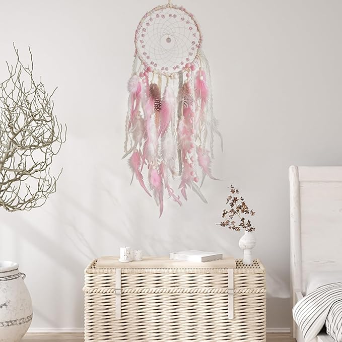 Pink Dream Catcher Feather Dream Catchers Wall Decor Handmade Dreamcatcher Wall Hanging Ornament for Bedroom Living Room Home Decor