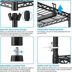 Ulif E13 Pro Heavy Duty Clothes Rack（With 4 Hanger Rods & 8 Shelves） Freestanding Clothing Racks for Hanging Clothes，Adjustable Closet，Metal Garment Rack 75" W x16 D x77 H，Max Load 1000LBS，Black