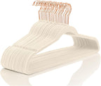 MIZGI Premium Velvet Hangers (60 Pack) Heavy Duty - Non Slip Felt Hangers - Velvet Suit Hanger Ivory - Rose Gold Hooks,Space Saving Clothes Hanger