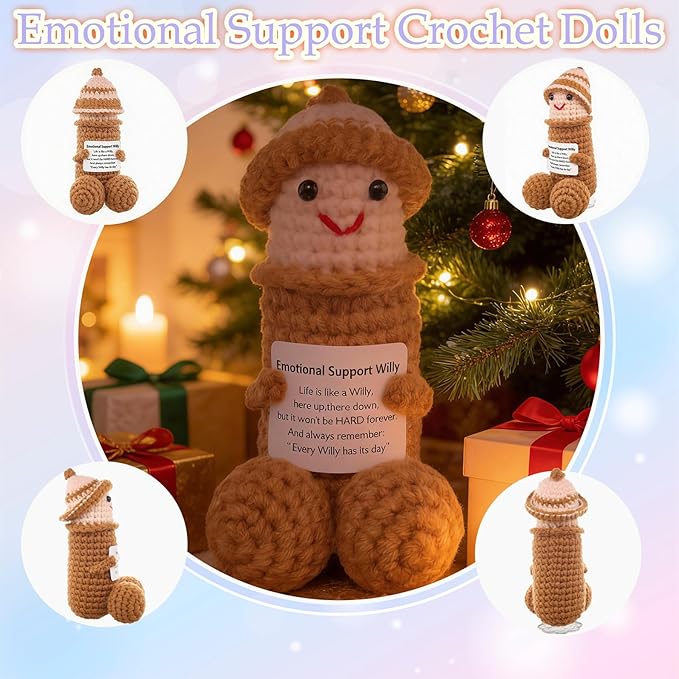 Emotional Support Plushies Funny Gag Doll Wearing Removable Hats Positive Crochet Birthday Gift for Men and Women Friends, Weird Things Motivational Office Decor Valentine‘s Day Gifts(wilym)