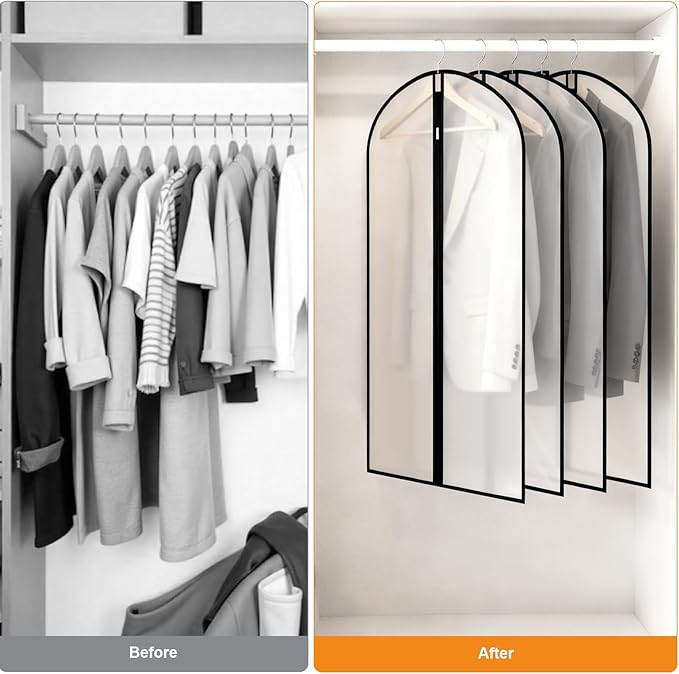 6 Pack Garment Bags 60 * 100cm, 40in PEVA Translucent Garment Covers, Suit Storage Bags, Dress Organizer Bags Used To Protect Shirts, Winter Coats, Jackets