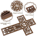 Bnesi 3 Pcs Wooden Cross Wall Art - Brown Carved Pattern Religious Crosses for Living Room, Church, Wedding, Office, Hospital