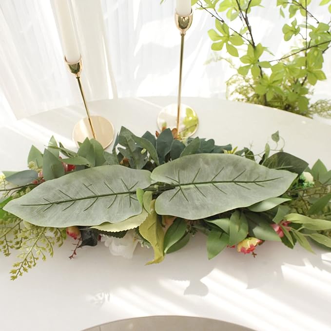 29 Inch Artificial Rose Flower Swag, Colorful Decorative Swags with Green Leaves Rose Hydrangeas Eucalyptus Leaves for Home Garden Lintel Wedding Arch Party Decor(Multicolor)