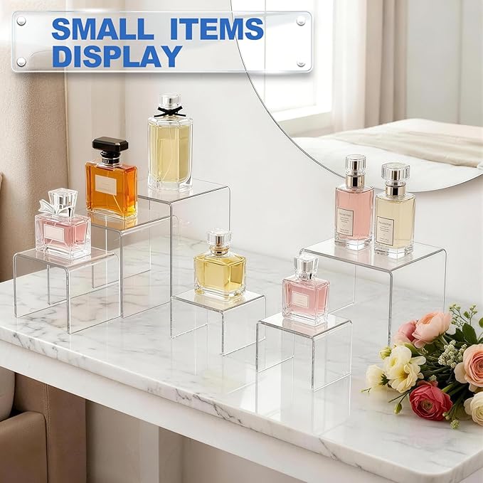 Aheroi Acrylic Risers, 6Pcs 2Set(3"*4"*5") Display Risers Display Stands, Small Square Risers Display Stands for Figures, Cupcake Tier Stand for Wedding Party, Food Statue Candy Acrylic Dessert Display Shelf