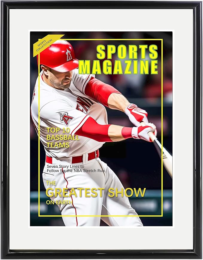 2 Packs Sports Magazine Frame Fits Measuring 8.5 x 11.25 Inch Magazine Display Frame with White Core Matting and Installed Hangers for Wall Hanging