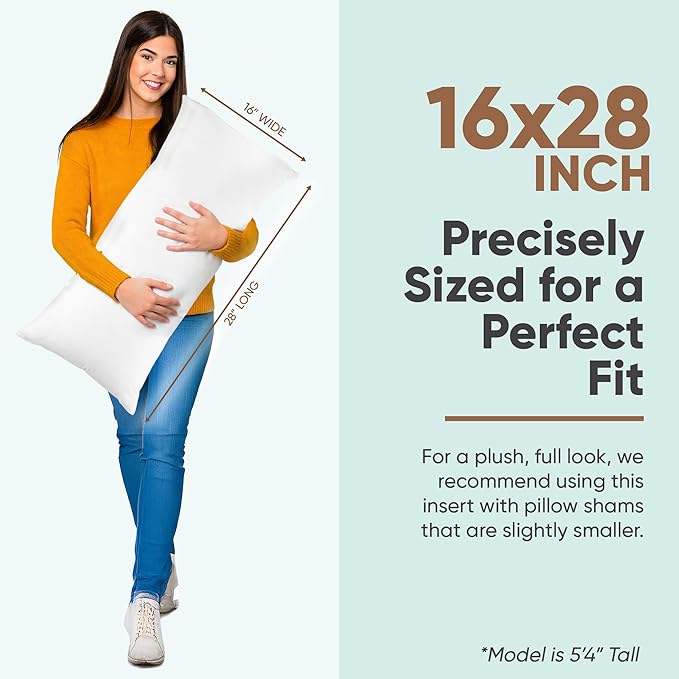 Pillowflex Synthetic Down Pillow Insert - 16x28 Down Alternative Pillow, Ultra Soft, Large Rectangle, Lumbar, Kilim, Back, Sleeping Pillow - 1 Decorative Pillow Form