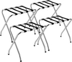 Tangkula Chrome Luggage Rack for Guest Room, No Assembly Required, Folding Metal Suitcase Stand with Nylon Belts, for Home Bedroom Guest Room Hotel, Luggage Rack, Silver (4)