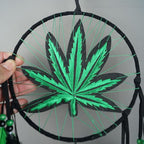 Green Leaf Weed Dream Catcher Wall Hanging Decor Bedroom Adult Living Room Home Bohemian Decorations (Two Rings)