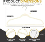 50 Pack New Premium Quality Velvet Hangers Ultra Thin Non Slip Adult Felt Space Saving Hangers for Closet Heavy Duty Coat Pants Jackets Dress Hangers 360° Swivel Hook Hold Upto 10 lbs Ivory