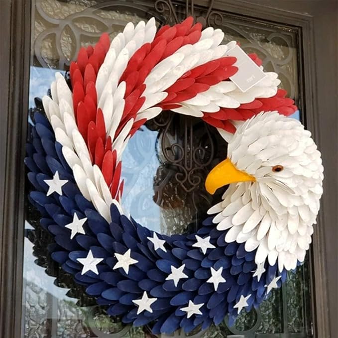 250th Anniversary Patriotic Wreath, 4th of July Wreath for Front Door, Patriotic Wreath Handmade Eagle Wreaths, Memorial Day Home Decoration for Indoor and Outdoor (A)