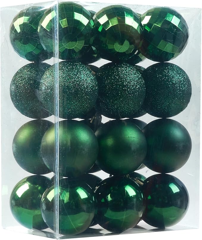 Emopeak 24Pcs Christmas Balls Ornaments for Xmas Christmas Tree - 4 Style Shatterproof Christmas Tree Decorations Hanging Ball for Holiday Wedding Party Decoration (Dark Green, 1.6"/4.2CM)