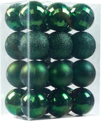 Emopeak 24Pcs Christmas Balls Ornaments for Xmas Christmas Tree - 4 Style Shatterproof Christmas Tree Decorations Hanging Ball for Holiday Wedding Party Decoration (Dark Green, 2.4"/6.2CM)