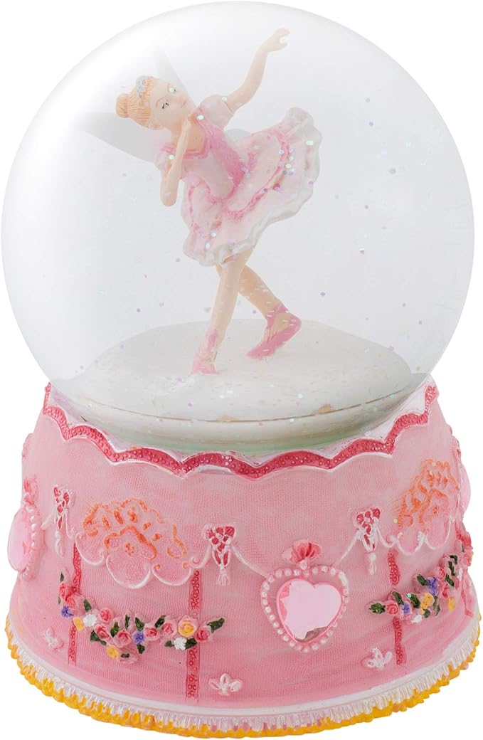 Elanze Designs Pink Ballerina Fairy Rotating Tabletop Dresser Nightstand Figurine Decoration 100MM Sturdy Glitter Water Wind Up Musical Snow Globe Plays Tune Swan Lake
