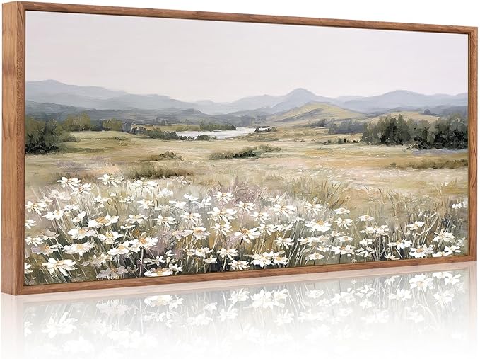 KAIRNE Landscape Canvas Wall Art,Boho Floral Prints Set of 1(20”X40”),Flower Garden Paintings,Wildflower Field Scene Wall Decor,Botanical Art for Living Room Bedroom Kitchen Farmhouse Decor,Framed