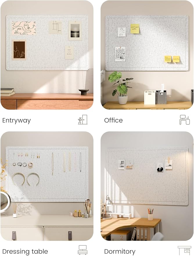 Fluxynara Bulletin Board,35.4" x 23.6" Cork Board Alternative with 12 Safe Removable Adhesive Tabs, Foldable Felt Pin Board for Home Office, Classroom, Bedroom,Entryway for Walls—Light Gray