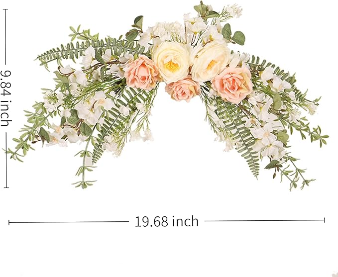 Faux Various Flowers Swag, Realistic Artificial Peony Floral Swag Hanging Arrangement for Home, Wedding, Party, Indoor Outdoor Arch Decor