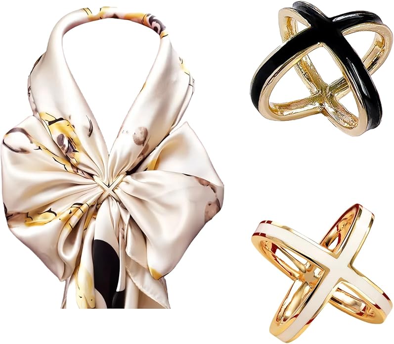 SYWDUDUCLT Scarf Ring for Women's Shawl, Silk Neckerchief, Tshirt, Gold/Sivler, S/M/L, 2 Pcs